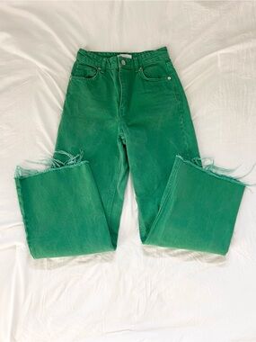 Zara Green High-Rise Wide-Leg Jeans
